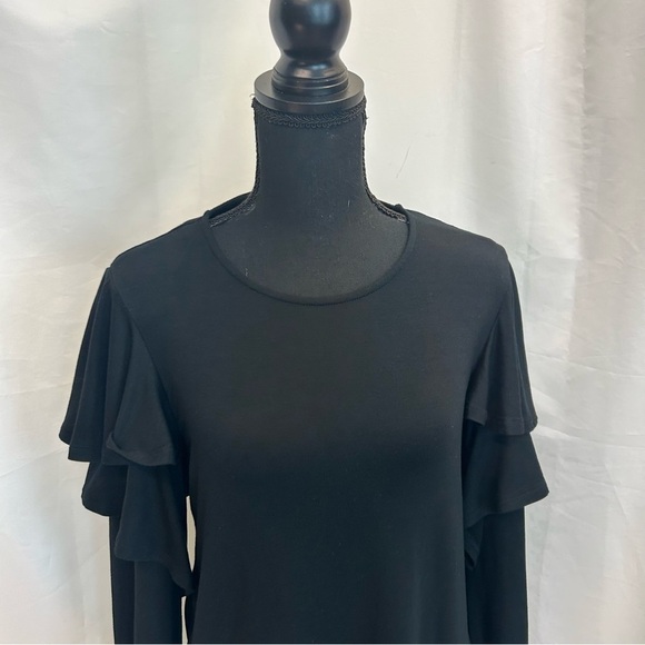 HALSTON black long sleeve ruffle frill blouse top Sz S NWT - Picture 2 of 10